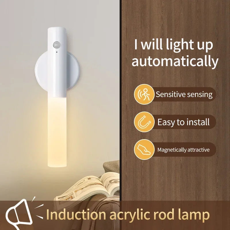 Intelligent Human Body Induction Night Light LED Rechargeable Magnetic Wall Lamp Portable Bedroom Corridor Cabinet Lighting