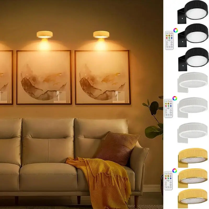 3 Pack Remote Control Wall Painting Light Adjustable Battery Powered Painting Lamp Dimmable Timer Art Display Novelty Lamp