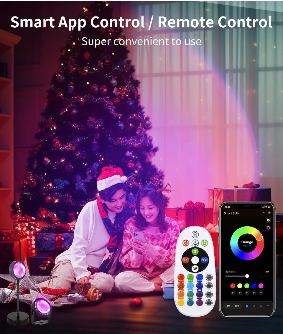Tuya RGB Sunset Lamp Projector Night Light Home Decor Rainbow Atmosphere Lights Smartlight APP Control Photography Neon Lights