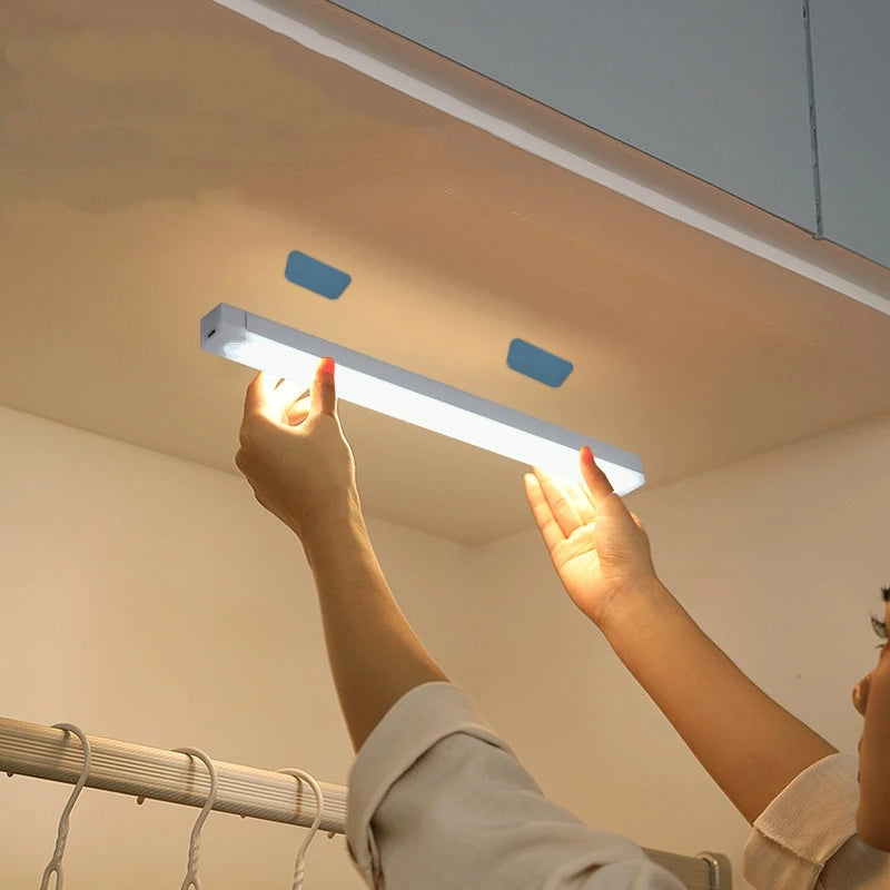 Motion Sensor Wireless LED Night Light USB Rechargeable Long Strip Bar Lamp for Kitchen Cabinet Wardrobe Bedside Staircase Tube
