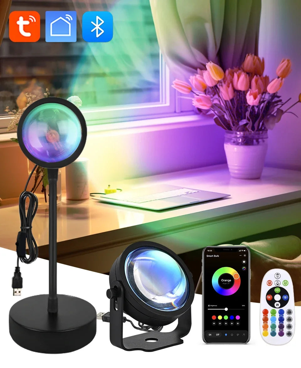 Tuya RGB Sunset Lamp Projector Night Light Home Decor Rainbow Atmosphere Lights Smartlight APP Control Photography Neon Lights