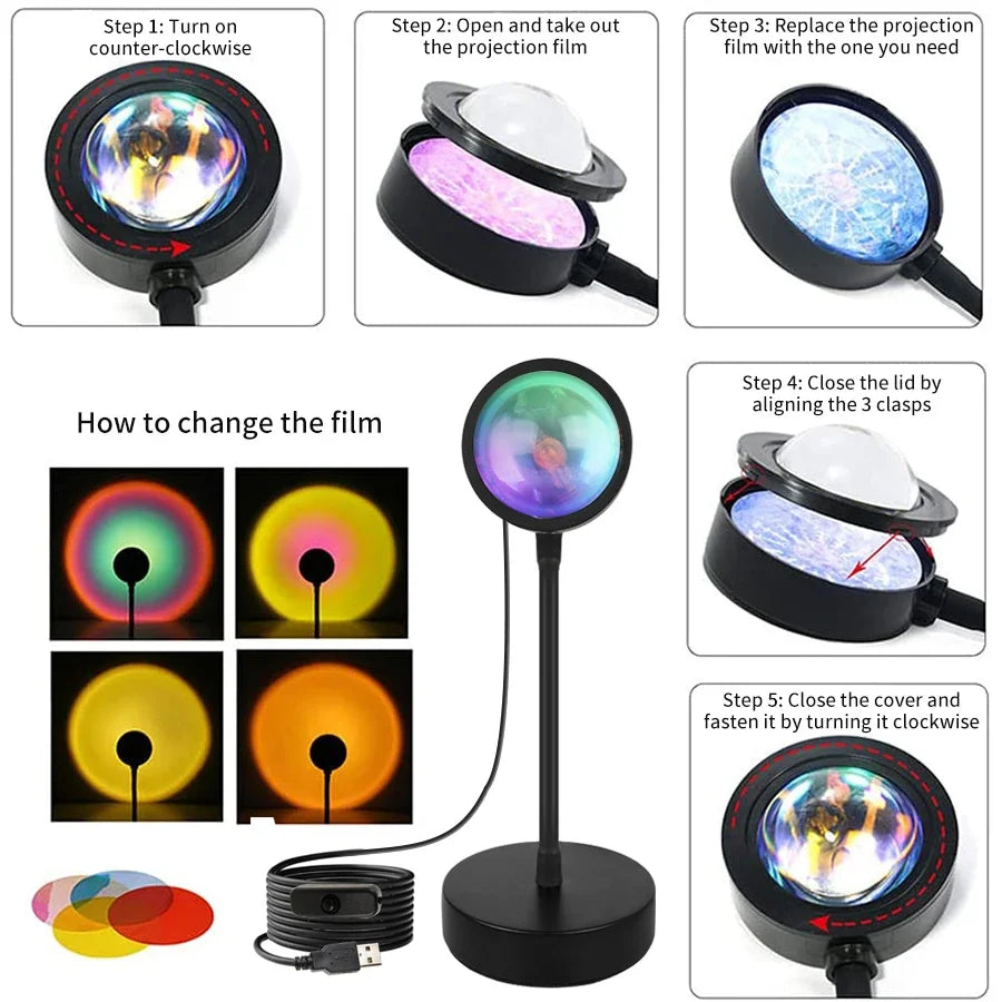 Tuya RGB Sunset Lamp Projector Night Light Home Decor Rainbow Atmosphere Lights Smartlight APP Control Photography Neon Lights