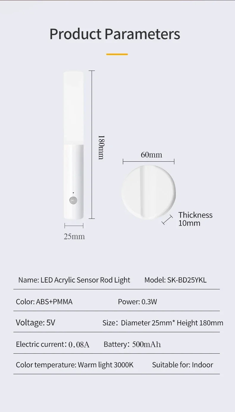 Intelligent Human Body Induction Night Light LED Rechargeable Magnetic Wall Lamp Portable Bedroom Corridor Cabinet Lighting