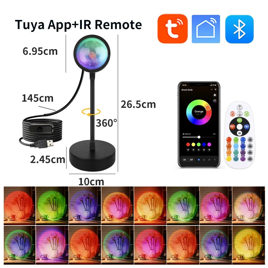 Tuya RGB Sunset Lamp Projector Night Light Home Decor Rainbow Atmosphere Lights Smartlight APP Control Photography Neon Lights