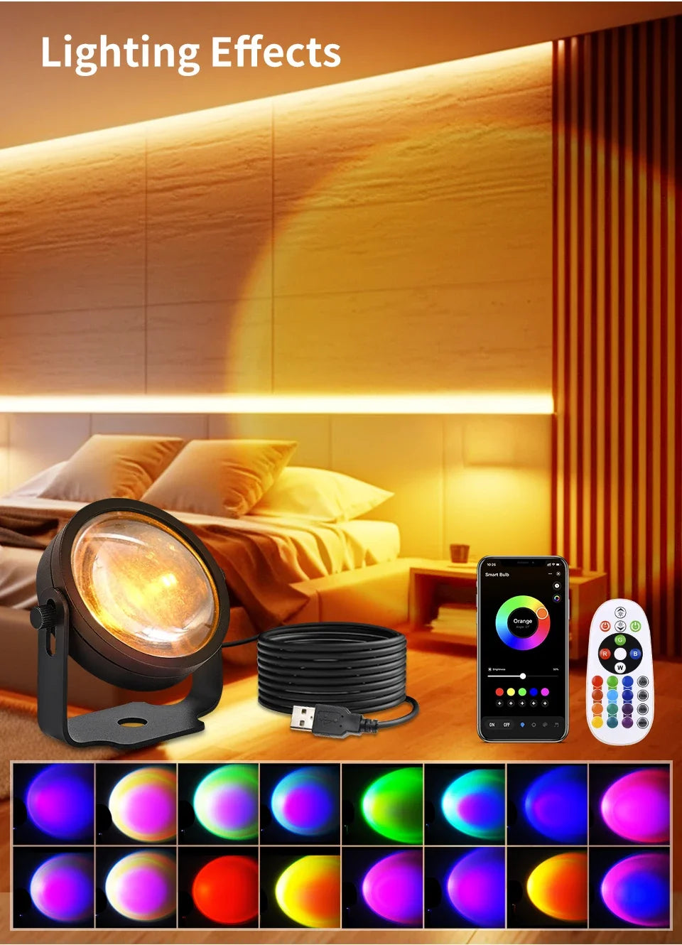 Tuya RGB Sunset Lamp Projector Night Light Home Decor Rainbow Atmosphere Lights Smartlight APP Control Photography Neon Lights