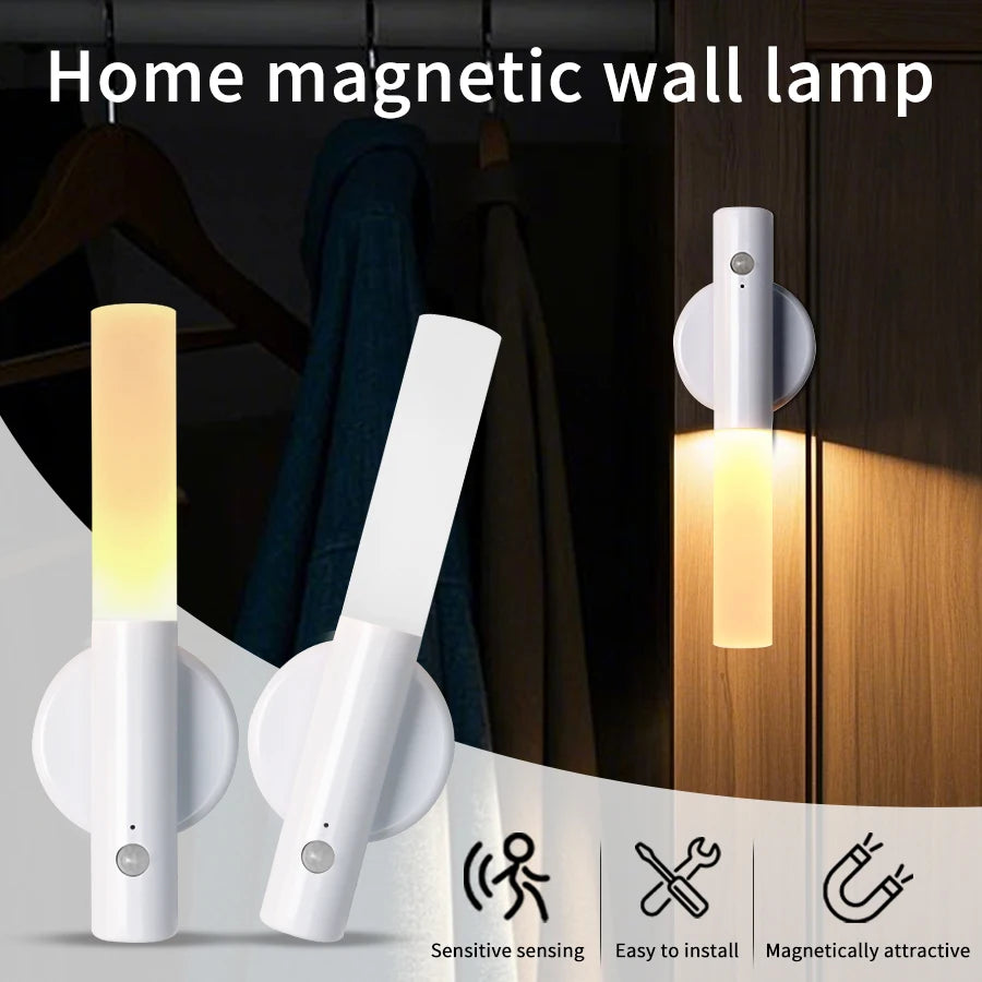 Intelligent Human Body Induction Night Light LED Rechargeable Magnetic Wall Lamp Portable Bedroom Corridor Cabinet Lighting