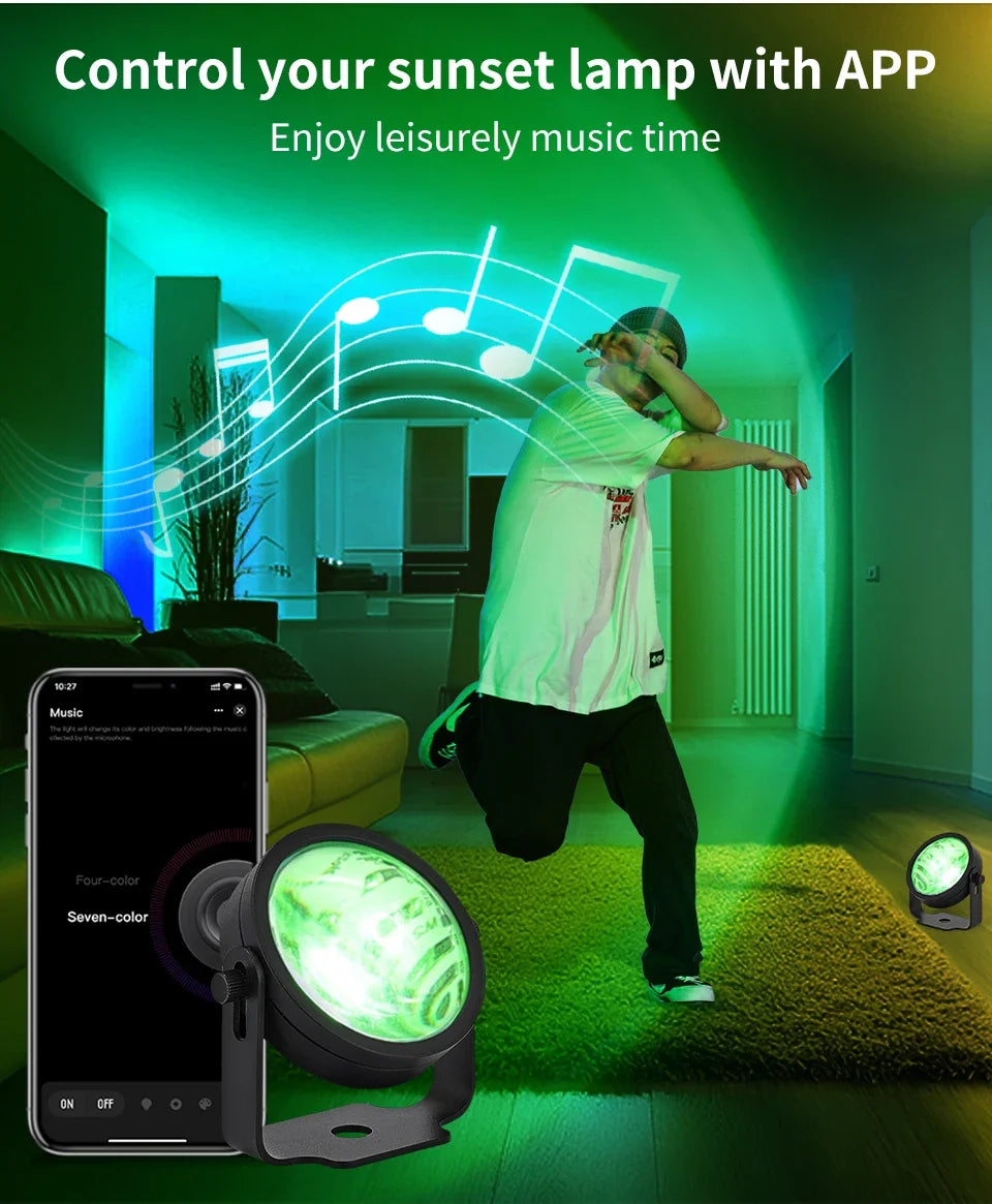 Tuya RGB Sunset Lamp Projector Night Light Home Decor Rainbow Atmosphere Lights Smartlight APP Control Photography Neon Lights