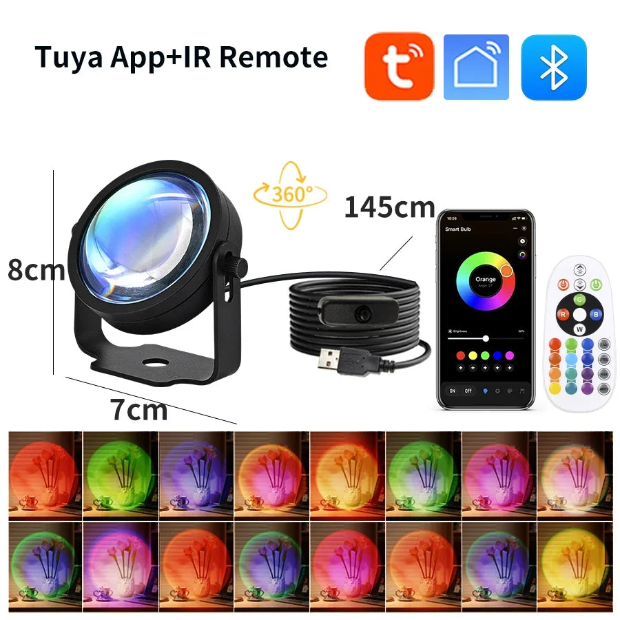 Tuya RGB Sunset Lamp Projector Night Light Home Decor Rainbow Atmosphere Lights Smartlight APP Control Photography Neon Lights