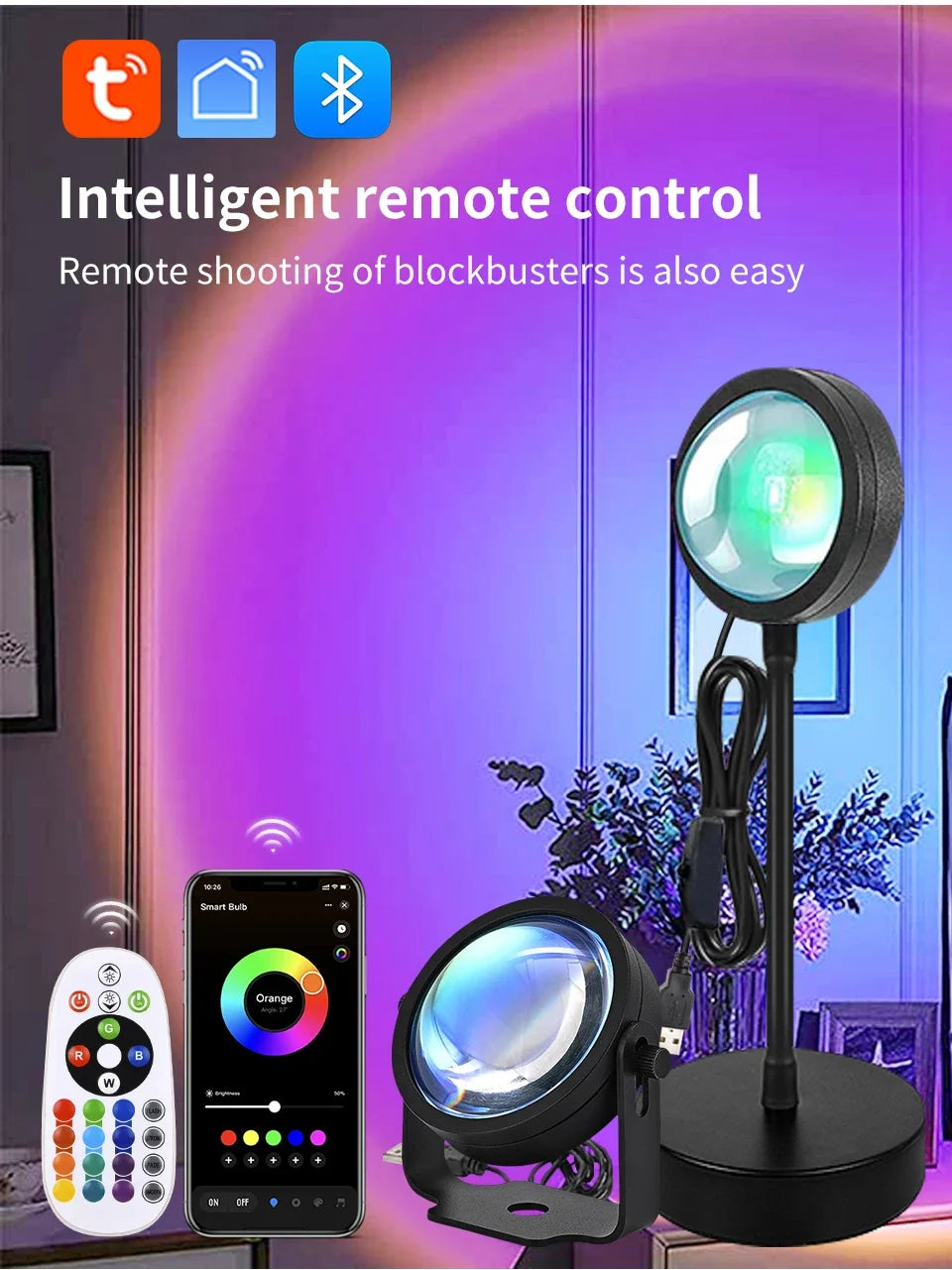 Tuya RGB Sunset Lamp Projector Night Light Home Decor Rainbow Atmosphere Lights Smartlight APP Control Photography Neon Lights