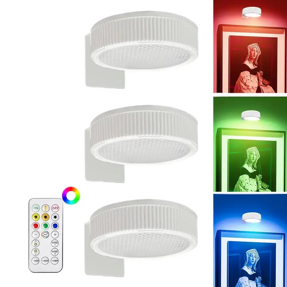 3 Pack Remote Control Wall Painting Light Adjustable Battery Powered Painting Lamp Dimmable Timer Art Display Novelty Lamp
